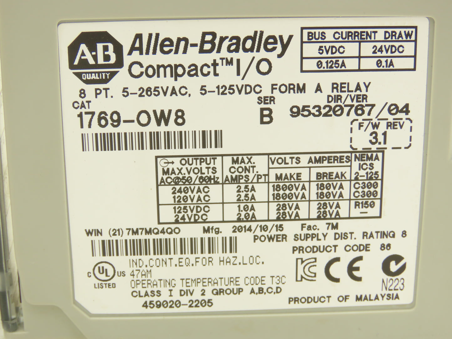 Allen Bradley 1769-OW8 8PT Compact I/O Modules Ser B F/W Rev 3.1 Mixed Lot of 2