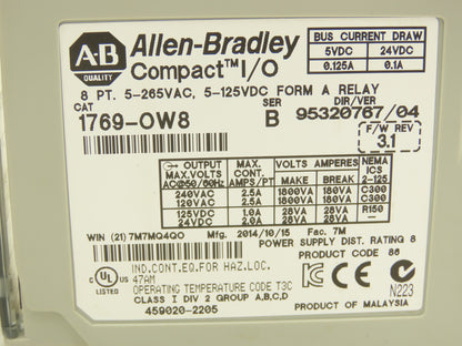 Allen Bradley 1769-OW8 8PT Compact I/O Modules Ser B F/W Rev 3.1 Mixed Lot of 2