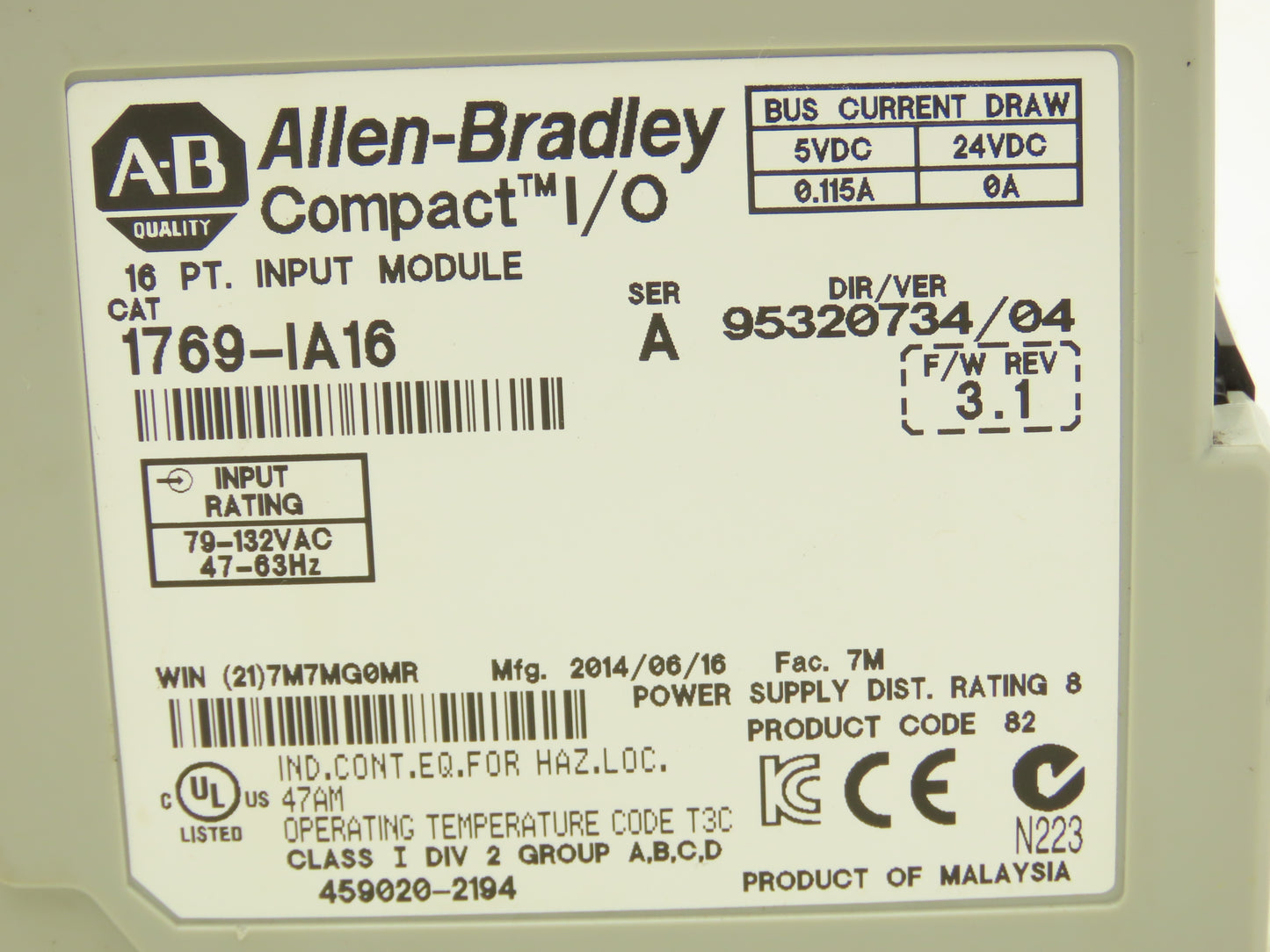 Allen Bradley 1769-IA16 Compact Logix I/O Input Module 16Pt Ser A Lot of 2