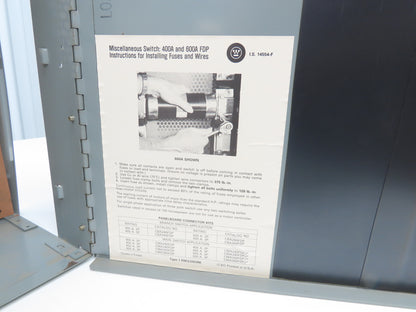 Westinghouse FDP325R Safety Disconnect Switch 400A 240VAC 100Hp 3Ph Fused