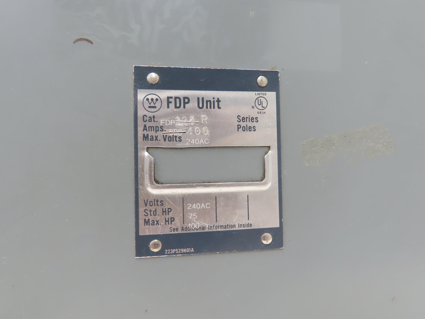 Westinghouse FDP325R Safety Disconnect Switch 400A 240VAC 100Hp 3Ph Fused