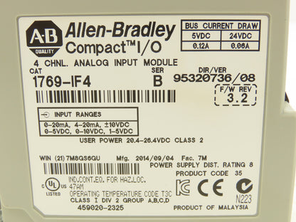 Allen Bradley 1769-IF4 Compact I/O Analog Input Module 24VDC Ser B Rev 2 F/W 3.2