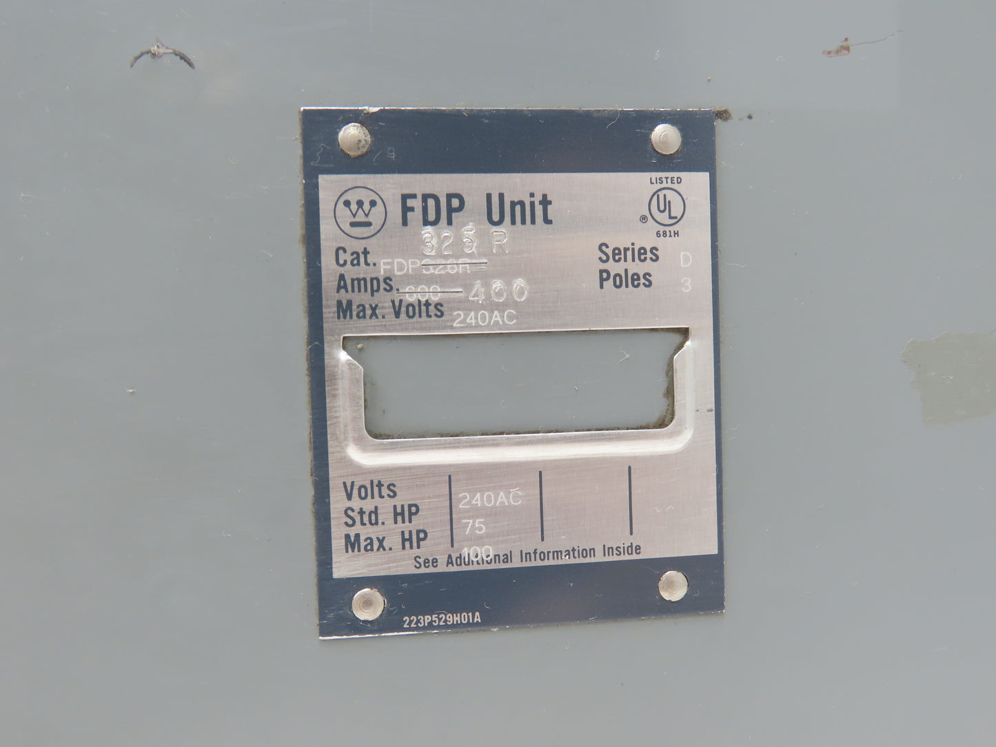 Westinghouse FDP325R Safety Disconnect Switch 400A 240VAC 100Hp 3Ph Fused
