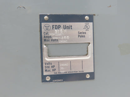 Westinghouse FDP325R Safety Disconnect Switch 400A 240VAC 100Hp 3Ph Fused