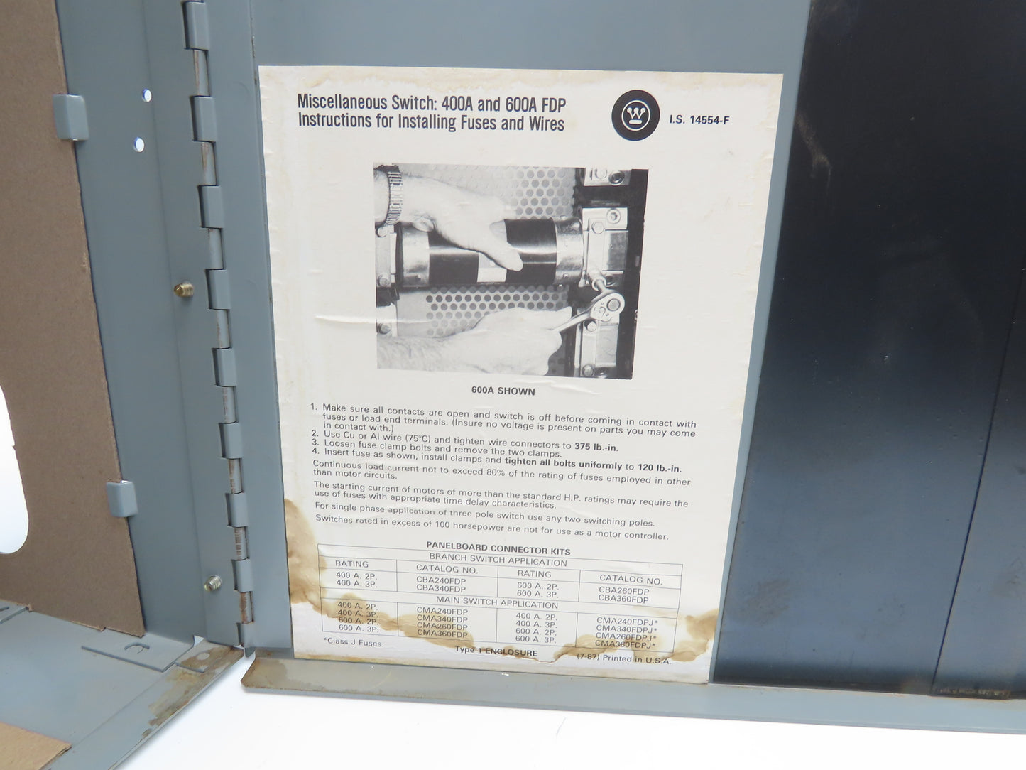 Westinghouse FDP325R Safety Disconnect Switch 100/400A 240VAC 100Hp 3Ph READ