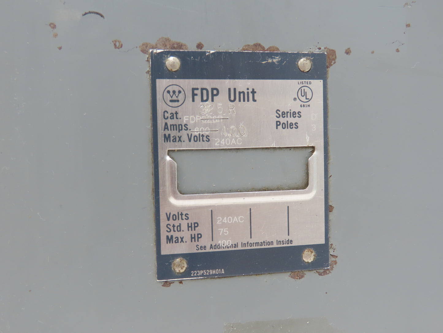 Westinghouse FDP325R Safety Disconnect Switch 100/400A 240VAC 100Hp 3Ph READ