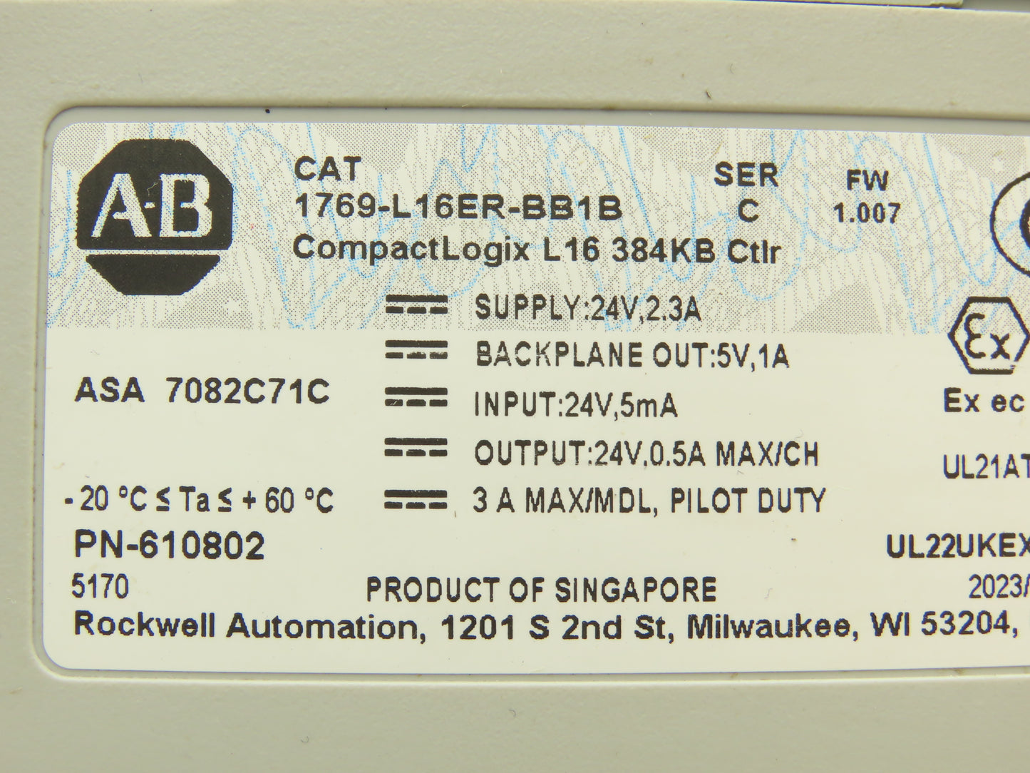 Allen Bradley 1769-L16ER-BB1B CompactLogix L16 DI/O 384KB Controller Series C