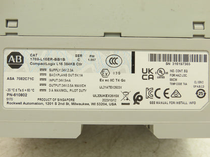 Allen Bradley 1769-L16ER-BB1B CompactLogix L16 DI/O 384KB Controller Series C
