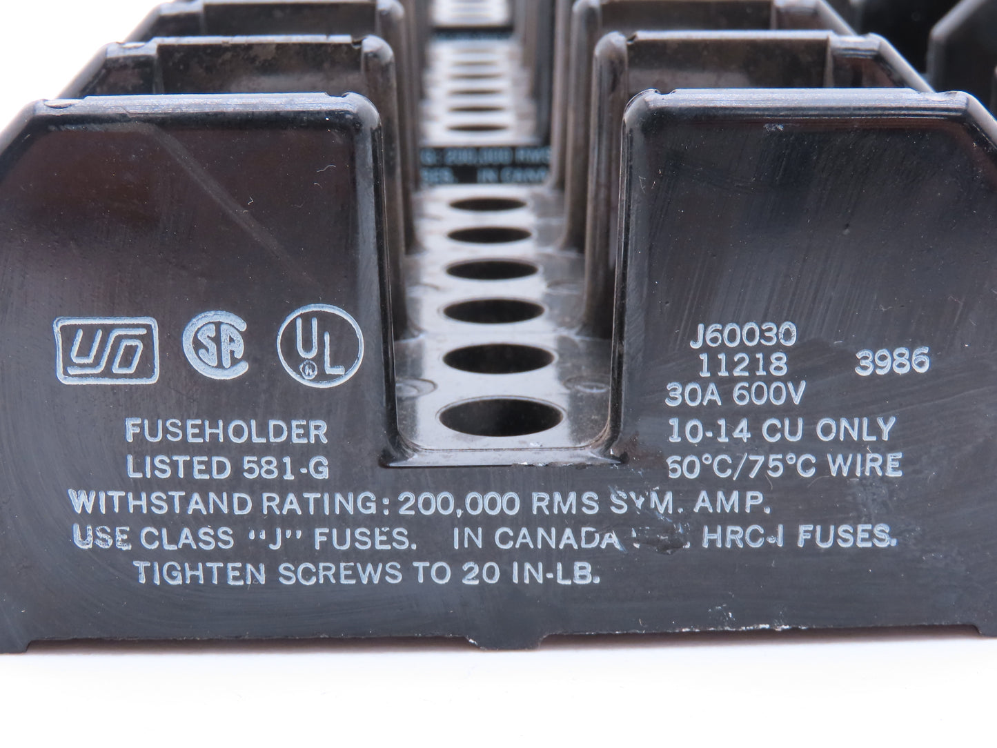 Bussmann J60030 11218 Fuse Block Panel Mount Class J 3 Pole 30A 600V Lot of 9