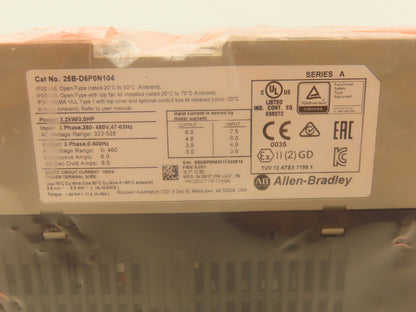 Allen Bradley 25B-D6P0N104 Powerflex 525 3HP VFD AC Drive 480V 50/60Hz FRN 5.001