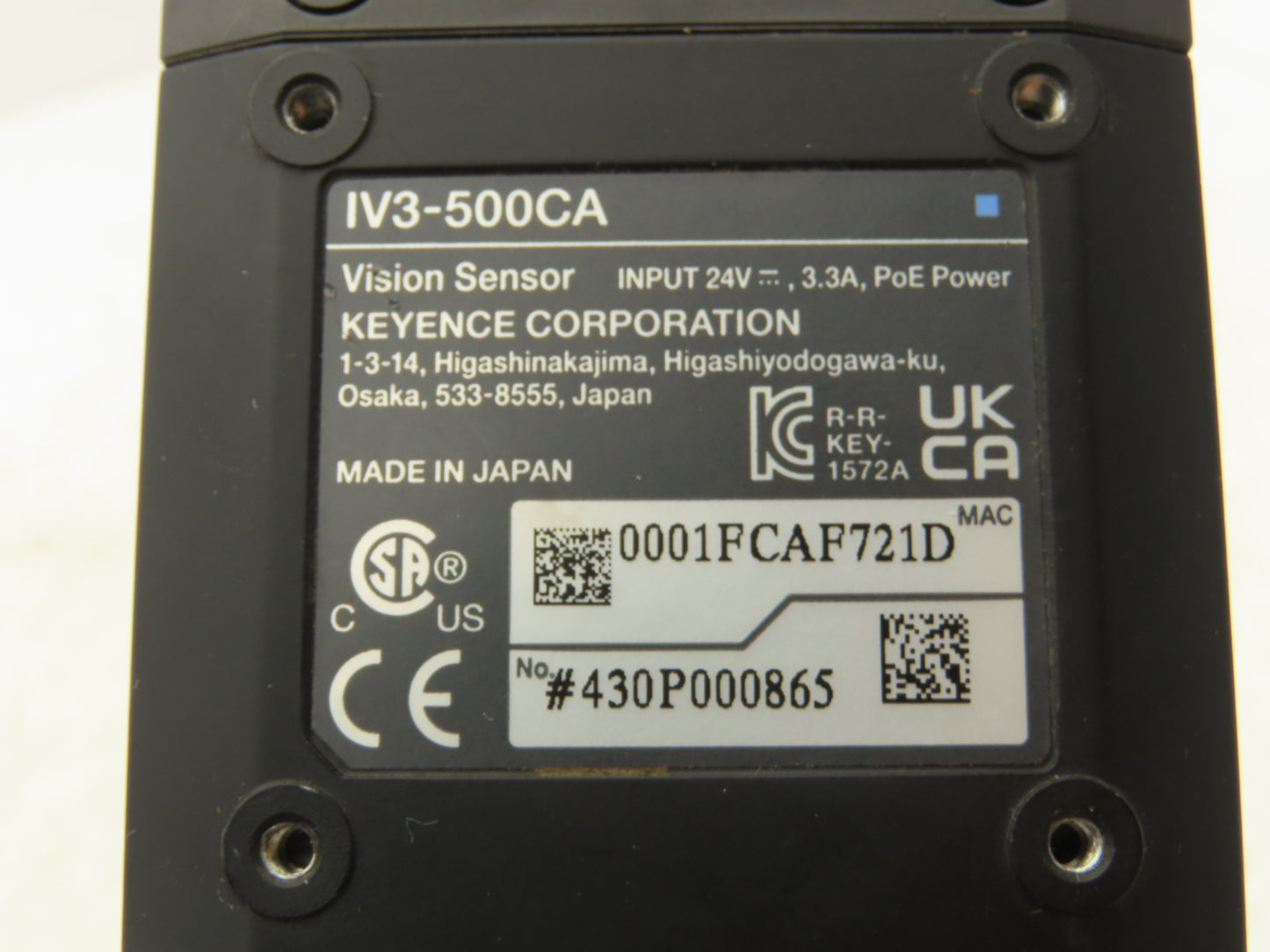 Keyence IV3-500CA Auto-Focus Color Smart Camera 50mm+ Distance 24VDC IP67