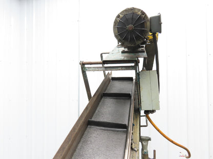 9'L Portable Parts Conveyor 8" Cleated Belt Adj Incline 3PH Chain Drive 75FPM