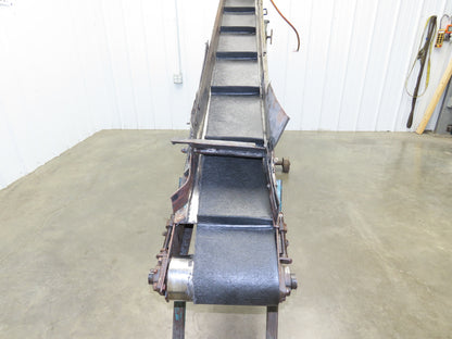 9'L Portable Parts Conveyor 8" Cleated Belt Adj Incline 3PH Chain Drive 75FPM
