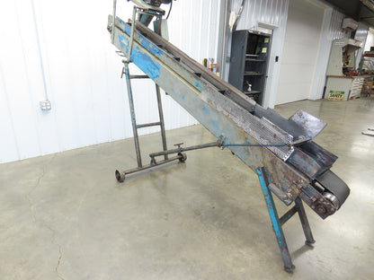 9'L Portable Parts Conveyor 8" Cleated Belt Adj Incline 3PH Chain Drive 75FPM