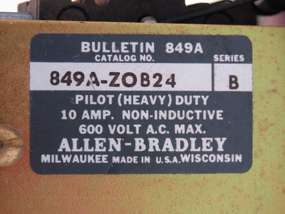 Allen Bradley 849A-ZOB24 Time Delay Relay 600VAC 10A 480V Coil Series B