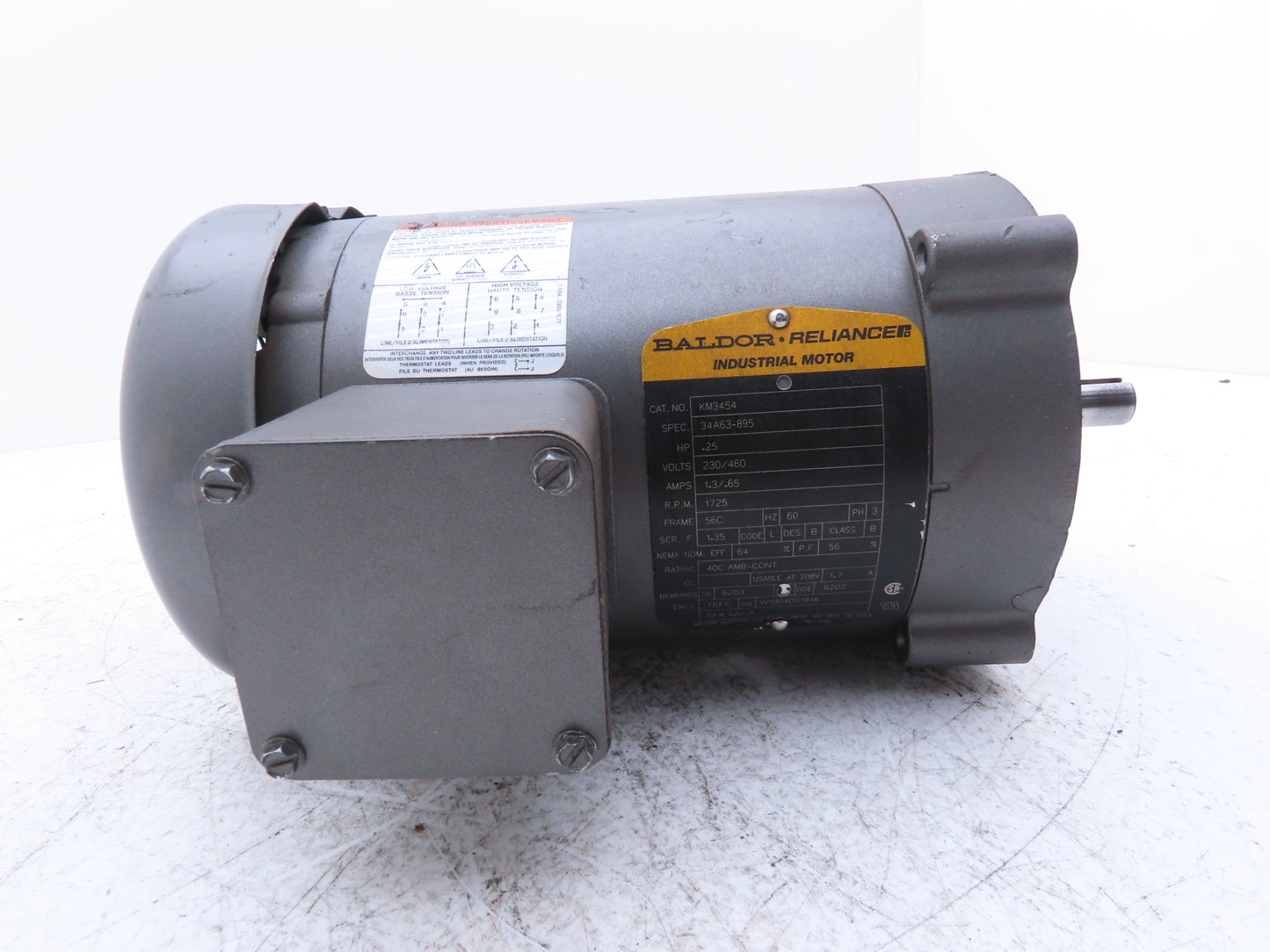 Baldor KM3454 AC Motor 1/4Hp 1725 RPM 230/460V 3PH 56C