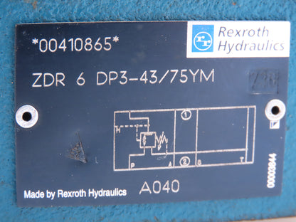 Rexroth ZDR 6 DP3-43/75YM Hydraulic Pressure Reducing Valve Sandwich Plate