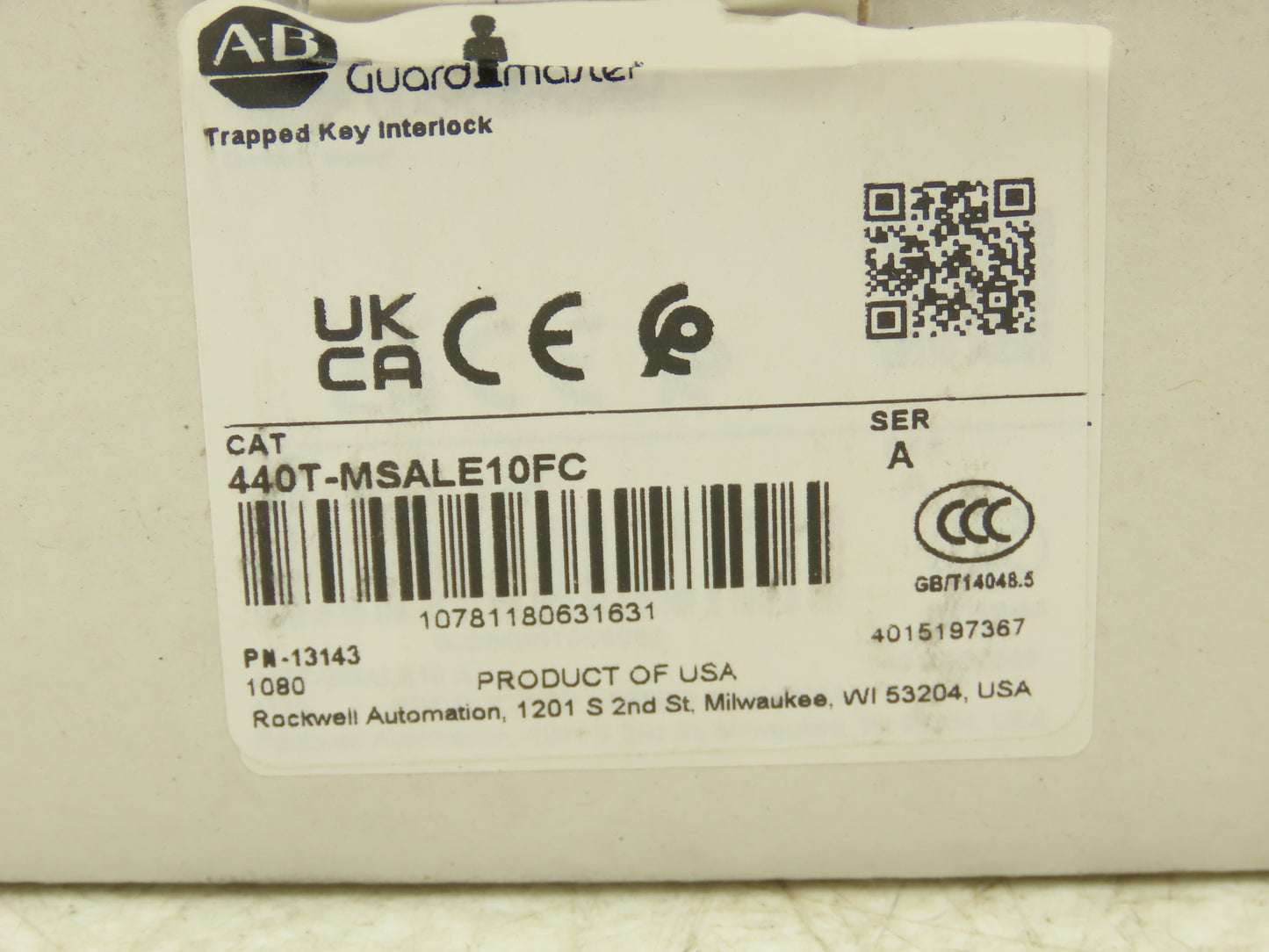 Allen Bradley 440T-MSALE10FC Guardmaster Trapped Key Interlock Switch No Key