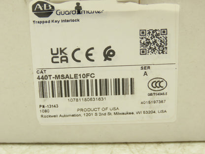 Allen Bradley 440T-MSALE10FC Guardmaster Trapped Key Interlock Switch No Key