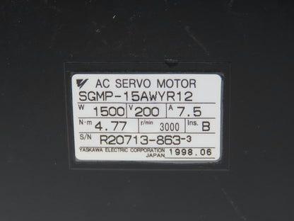 Yaskawa SGMP-15AWYR12 AC Servo Motor 1500W 4.77Nm 3000 RPM Encoder