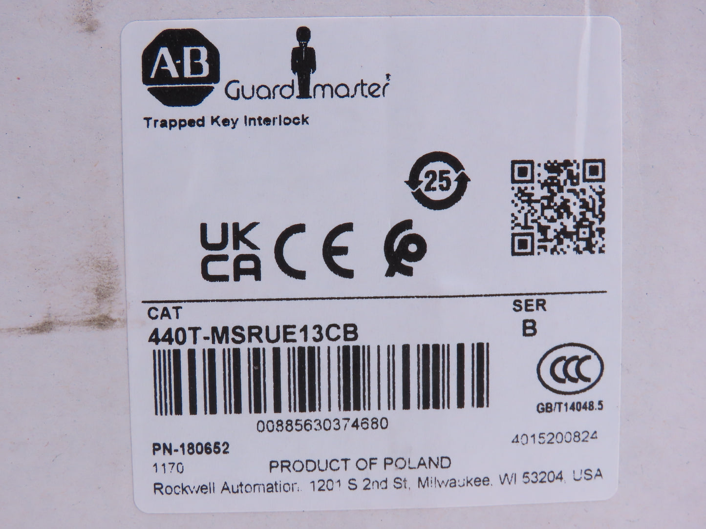 Allen Bradley 440T-MSRUE13CB Guardmaster Trapped Key Interlock Solenoid Release
