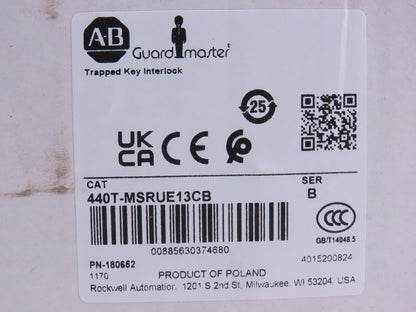 Allen Bradley 440T-MSRUE13CB Guardmaster Trapped Key Interlock Solenoid Release