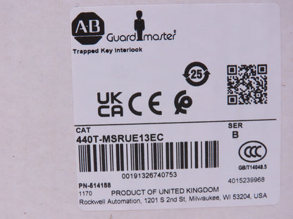 Allen Bradley 440T-MSRUE13EC Guardmaster Trapped Key Interlock Solenoid Release