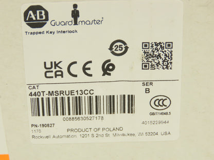 Allen Bradley 440T-MSRUE13CC Guardmaster Trapped Key Interlock Solenoid Release