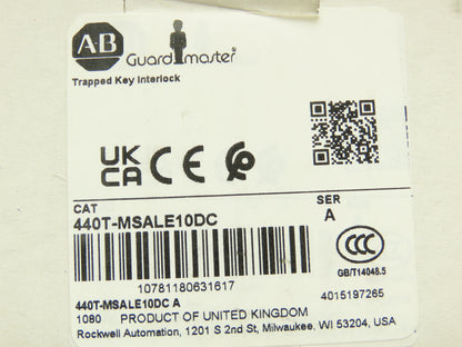 Allen Bradley 440T-MSALE10DC Guardmaster Trapped Key Interlock Switch No Key