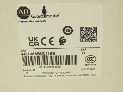 Allen Bradley 440T-MSRUE13EB Guardmaster Trapped Key Interlock Solenoid Release