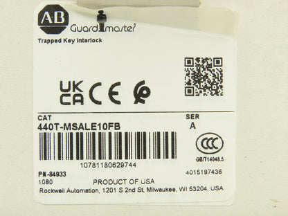 Allen Bradley 440T-MSALE10FB Guardmaster Trapped Key Interlock Switch with Key