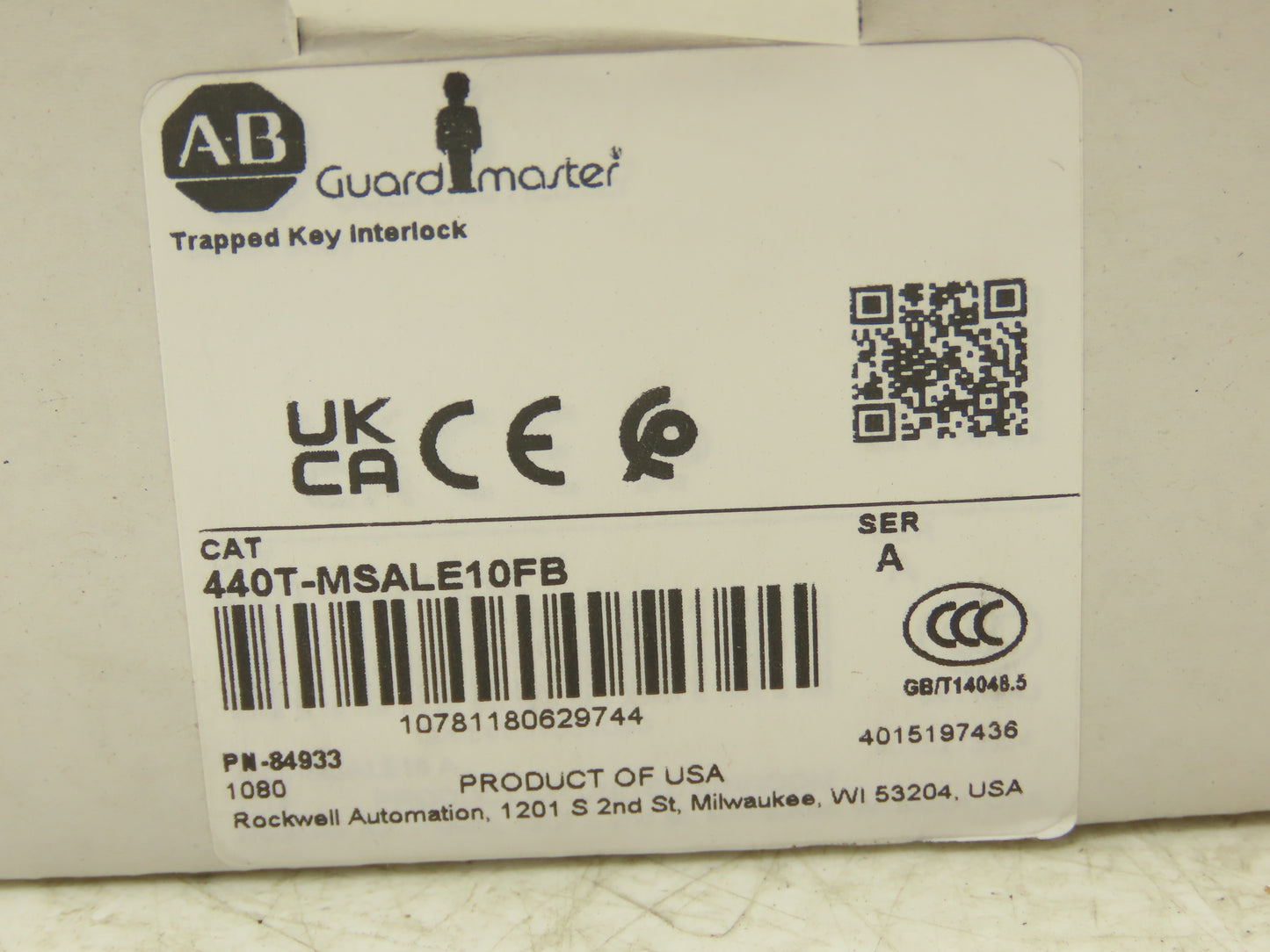 Allen Bradley 440T-MSALE10FB Guardmaster Trapped Key Interlock Switch No Key