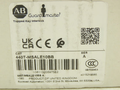 Allen Bradley 440T-MSALE10BB Guardmaster Trapped Key Interlock Switch With Key