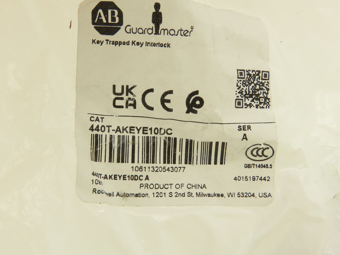 Allen Bradley 440T-MSALE10DC Guardmaster Trapped Key Interlock Switch With Key