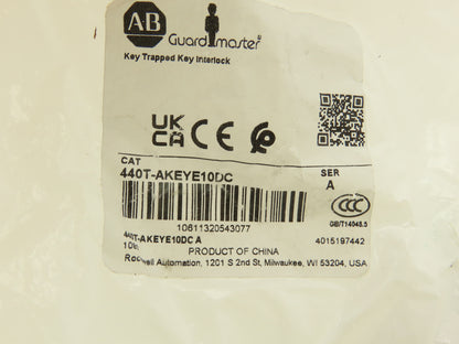 Allen Bradley 440T-MSALE10DC Guardmaster Trapped Key Interlock Switch With Key