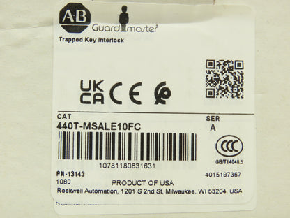 Allen Bradley 440T-MSALE10FC Guardmaster Trapped Key Interlock Switch With Key