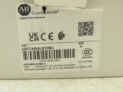 Allen Bradley 440T-MSALE10BC Guardmaster Trapped Key Interlock Switch With Key