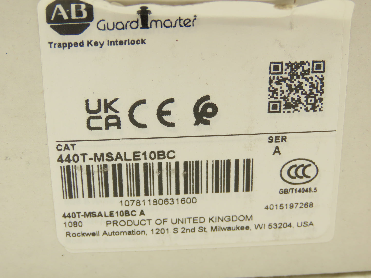 Allen Bradley 440T-MSALE10BC Guardmaster Trapped Key Interlock Switch No Key