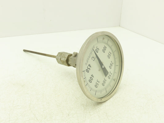 Ashcroft 50/450C Temp Thermometer Gauge 50-450°C 5"Dial 9"Stem Bi-Metal 1/2"NPT