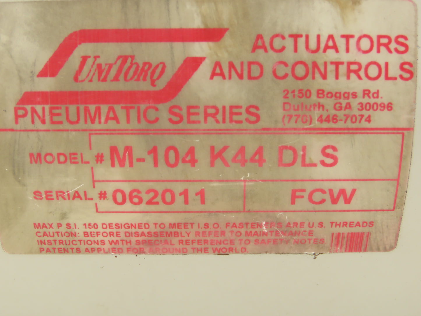 UniTorq M-104 K44 DLS Pneumatic Valve Actuator M Series