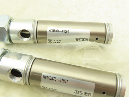 SMC NCMB075-0100T Pneumatic Air Cylinder 3/4"Bore 1"Stroke Spring Ext  Lot of 2