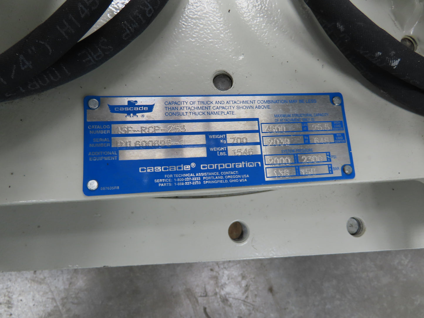 Cascade 45F Paper Roll Clamp 4500LB Fork Lift Truck Clamping Attachment Class 3