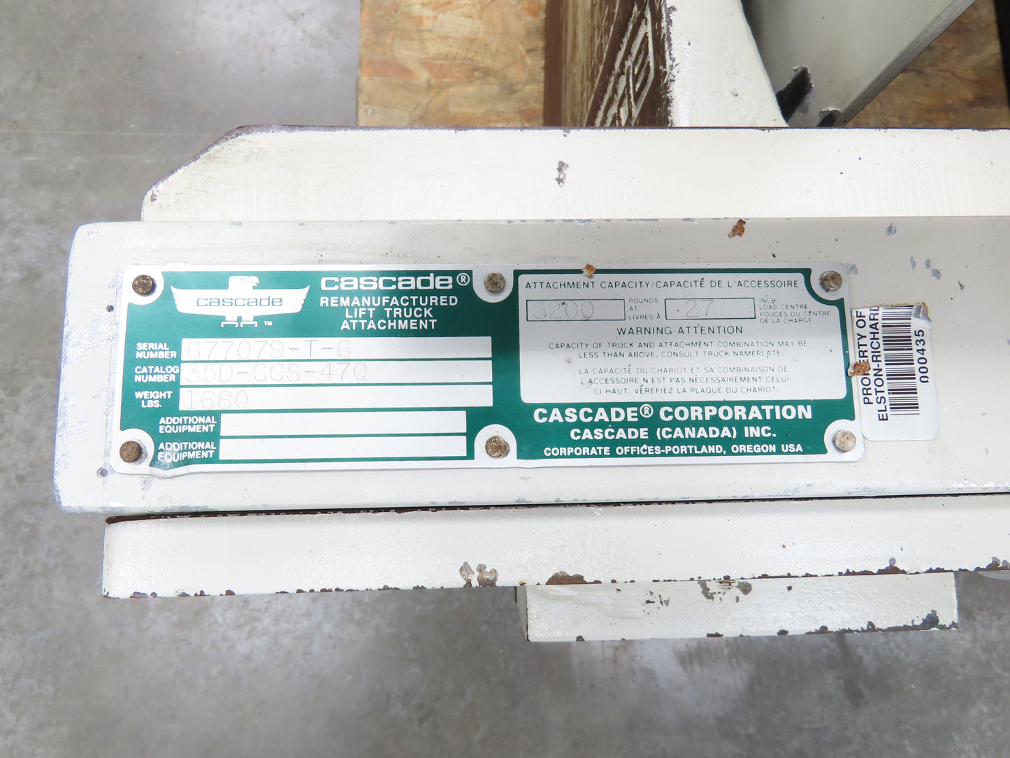 Cascade 35D Cardboard Carton Bale Clamp Forklift Attachment 3200lbs 22-77" ID