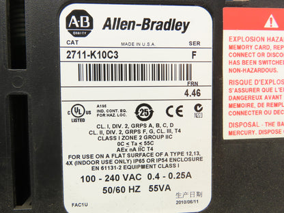 Allen Bradley 2711-K10C3 PanelView 1000 HMI Terminal FRN 4.46 Series F