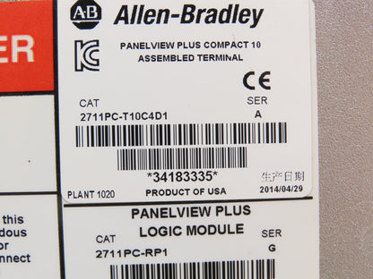 Allen Bradley 2711PC-T10C4D1 HMI PanelView Plus 1000 10.4" Operator Touch Panel