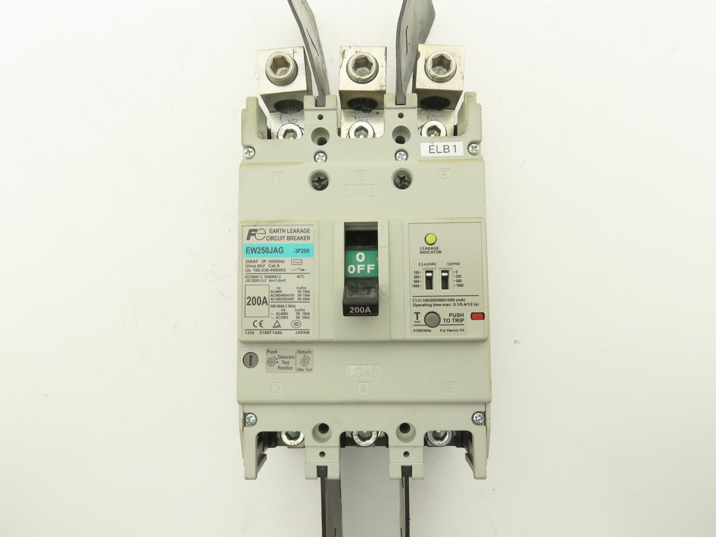 Fuji EW250JAG-3P200 Earth Leakage Circuit Breaker 3-Pole 200A 100-440VAC