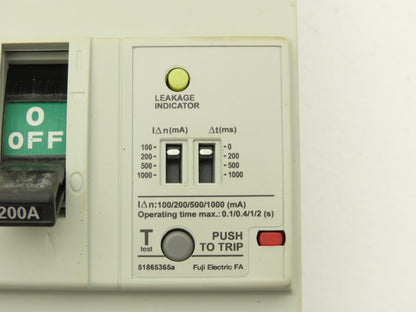 Fuji EW250JAG-3P200 Earth Leakage Circuit Breaker 3-Pole 200A 100-440VAC