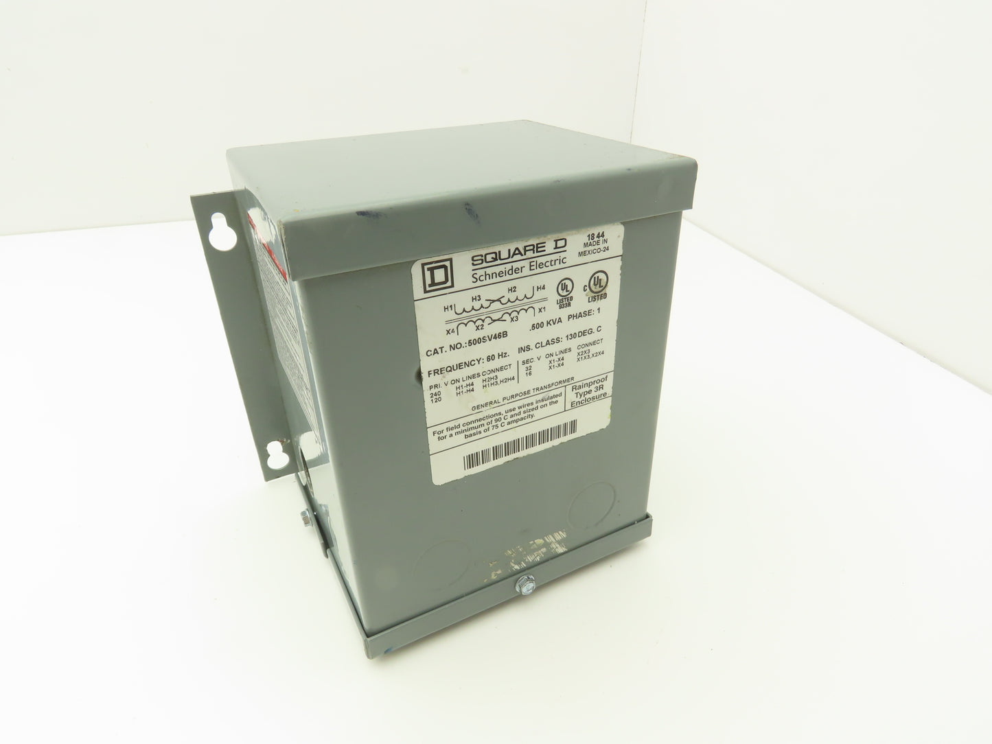 Square D 500SV46B Step Down Power Transformer 0.500KVA 1pH HV 120/240V LV 16/32V