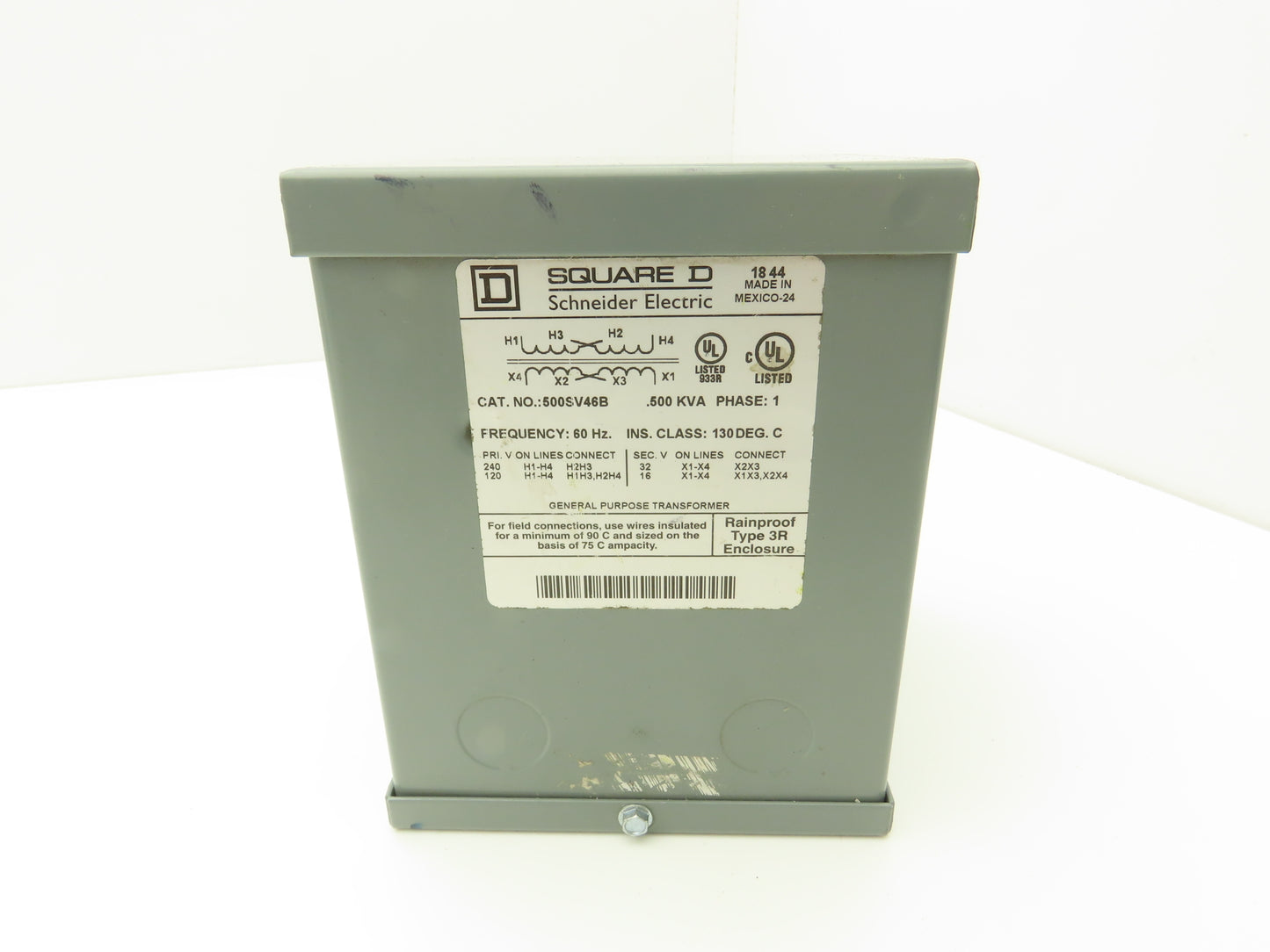Square D 500SV46B Step Down Power Transformer 0.500KVA 1pH HV 120/240V LV 16/32V