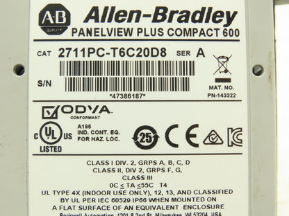 Allen Bradley 2711PC-T6C20D8 HMI PanelView Plus 600 6" Operator Touch Panel